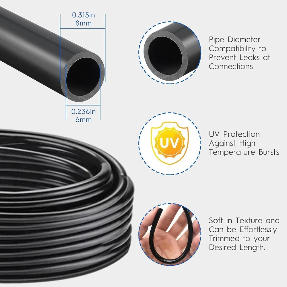 360° Automatic Drip Irrigation Kit - 5/16'' Tubing, Adjustable Universal Spray