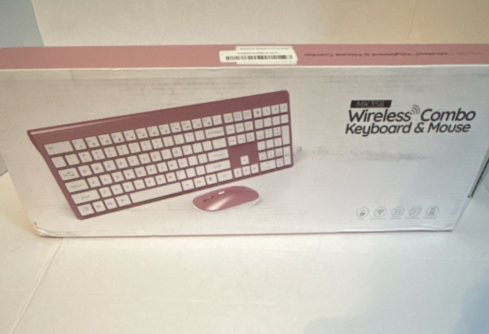 Wireless Plug & Play Keyboard Mouse Combo Pink White MK358