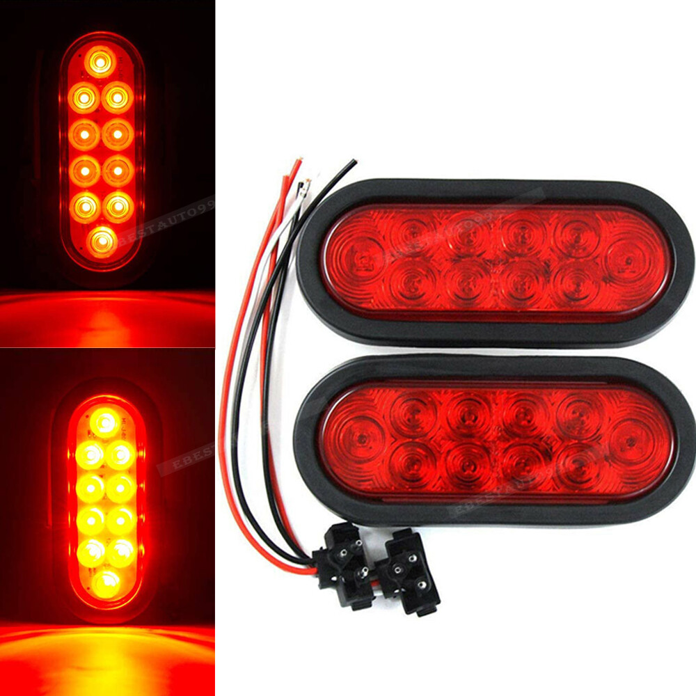 Red 6" Oval LED Trailer Truck Lights Boat Sealed Stop Turn Tail Brake Waterproof