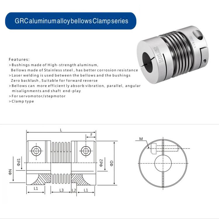 Elasticity Bellows Coupling High torque Stepping servo motor coupling D22.5 L34