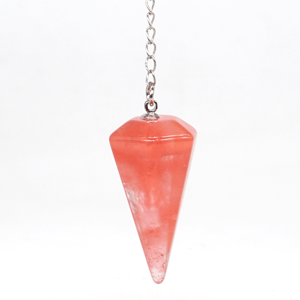 Cherry Quartz Crystal Bonded Pendulum Healing Reiki Dowsing Carved Stone Tool