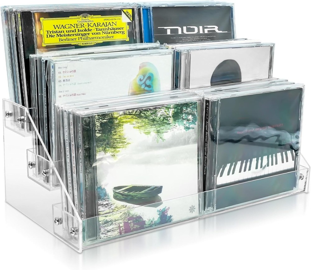 3Tier Clear Acrylic CD Holder Cascading CD Storage Rack,DVD/CD Display Rack &...