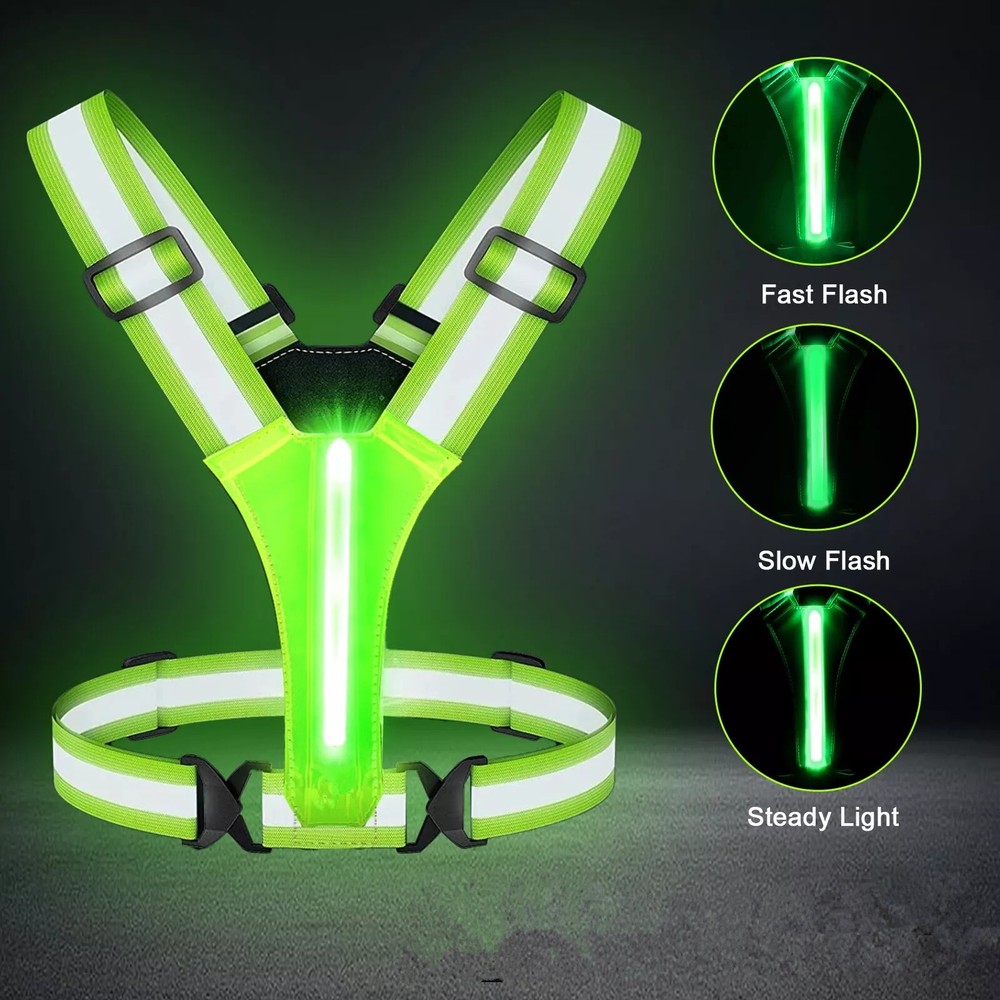 Elastic Webbing USB Rechargeable LED Reflective Running Vest 3 Lighting Modes