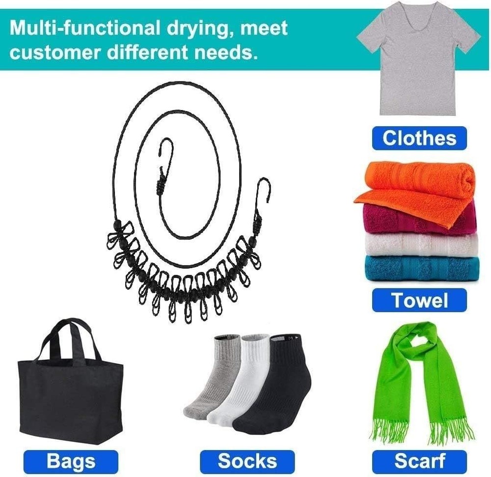Retractable Portable Clothes Drying Line – 12 Clips, Lightweight & Strong