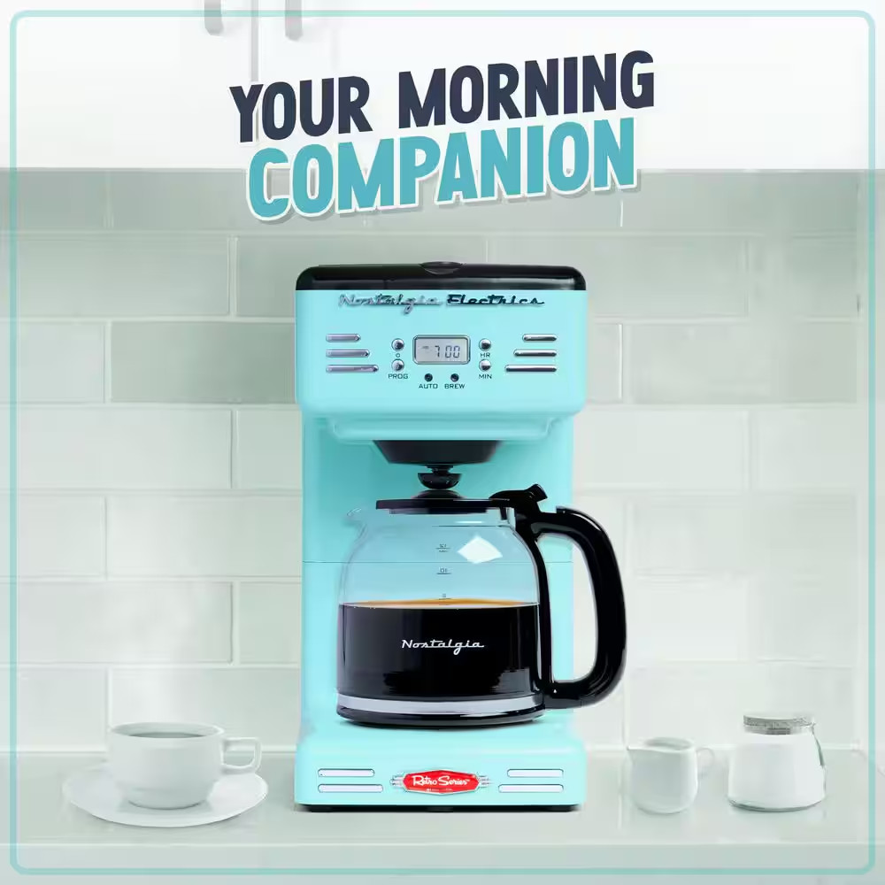 12-Cup Blue Coffee Maker with Pause and Serve Function