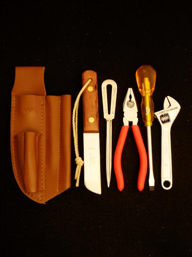 Captain Currey Deluxe 5-Pc Rigging Knife, Marlinspike Tool Kit w/ Leather Sheath