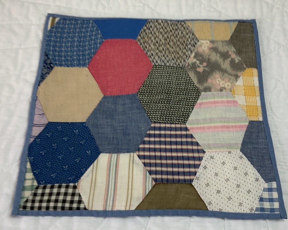 Vintage Antique Patchwork Quilt Table Topper, Octagons, Early Calicos, Multi