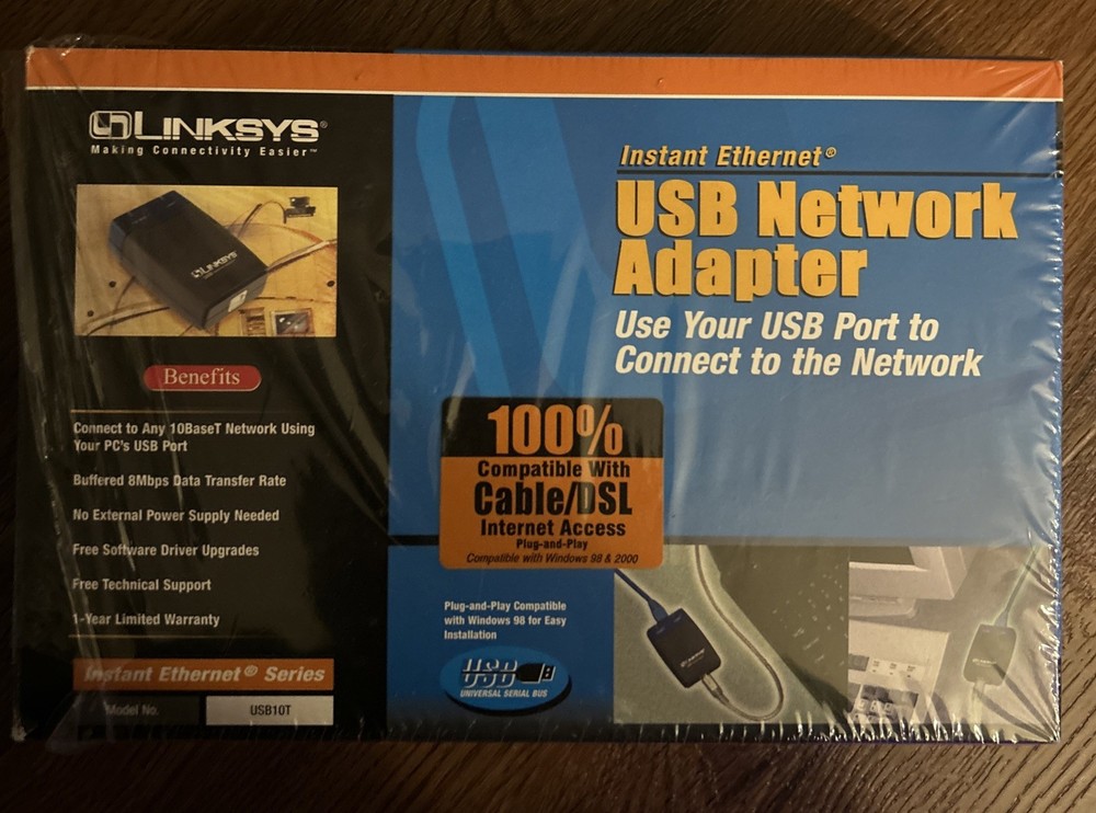 Linksys USB Network Adapter Model No. USB10T Cable DSL Compatible Ethernet