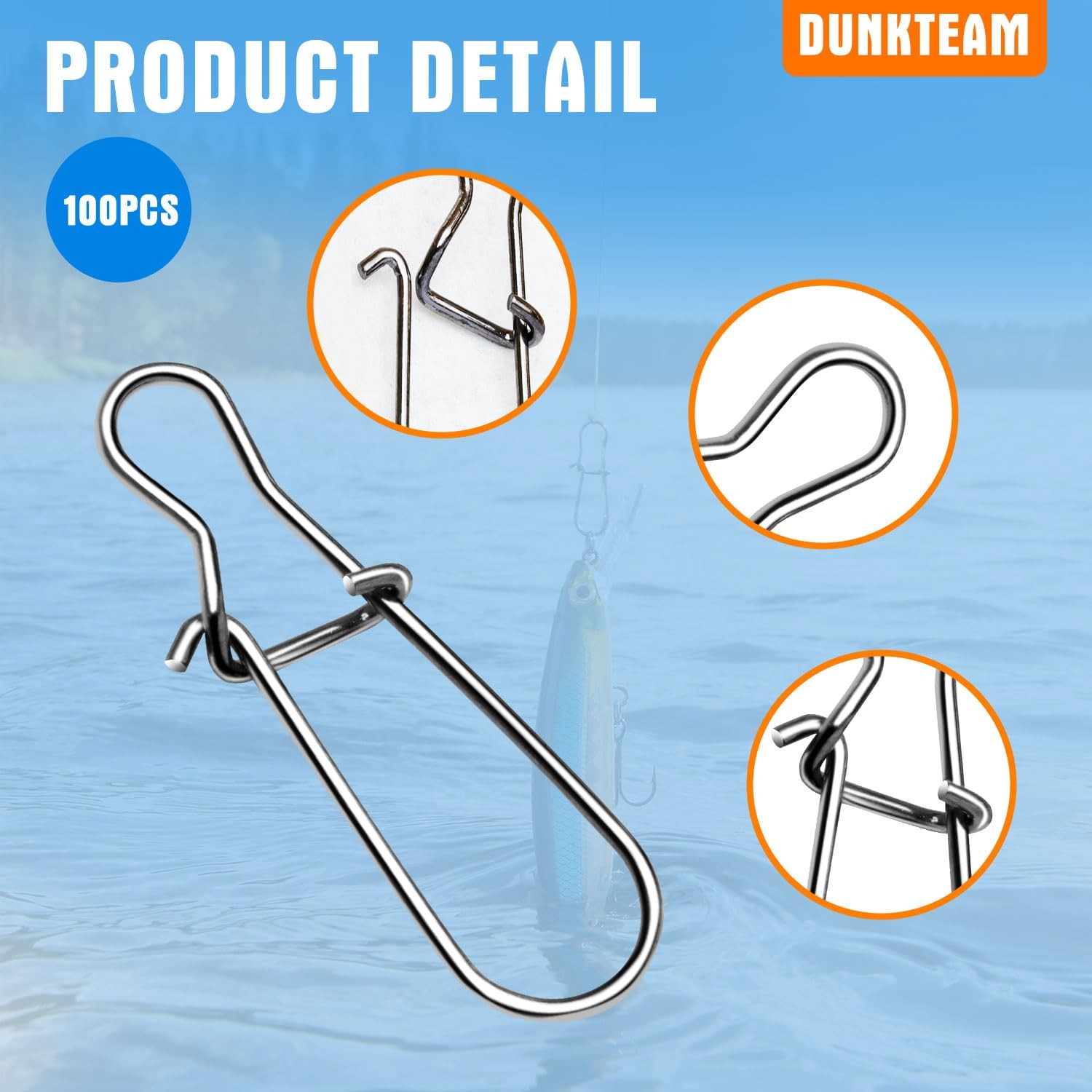 DunkTeam 100PCS Stainless Steel Duo Lock Snap Clip Swivel Lure #2-35lb-100PCS