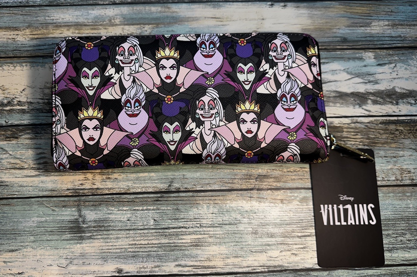NEW Disney Villains Loungefly Zip Around All Over Print Wallet • Purple
