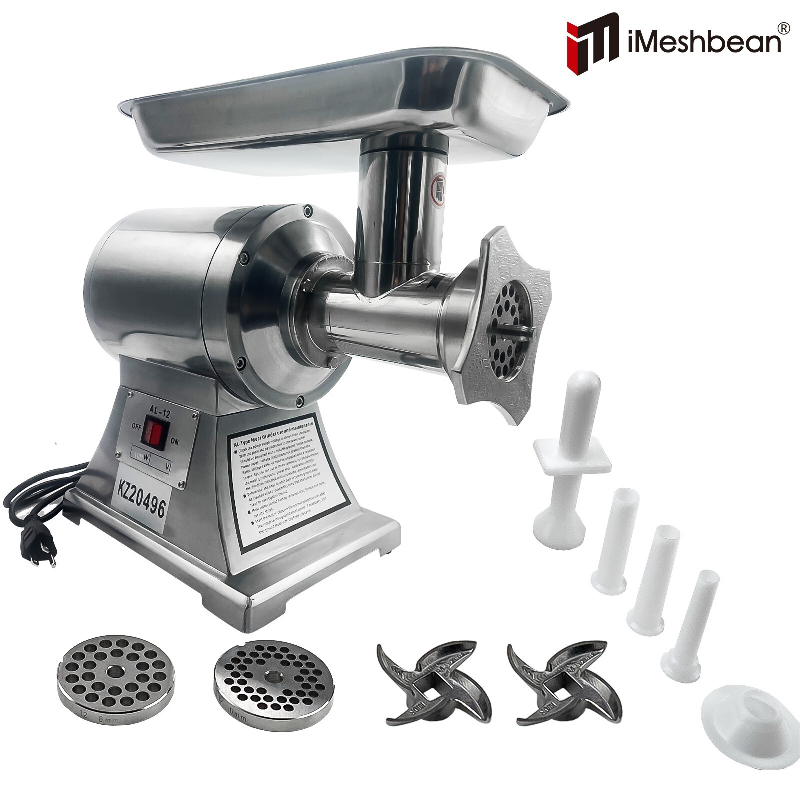 1.5HP Commercial Electric Meat Grinder 1100W Stainless Steel 550lbs/h Heavy Duty