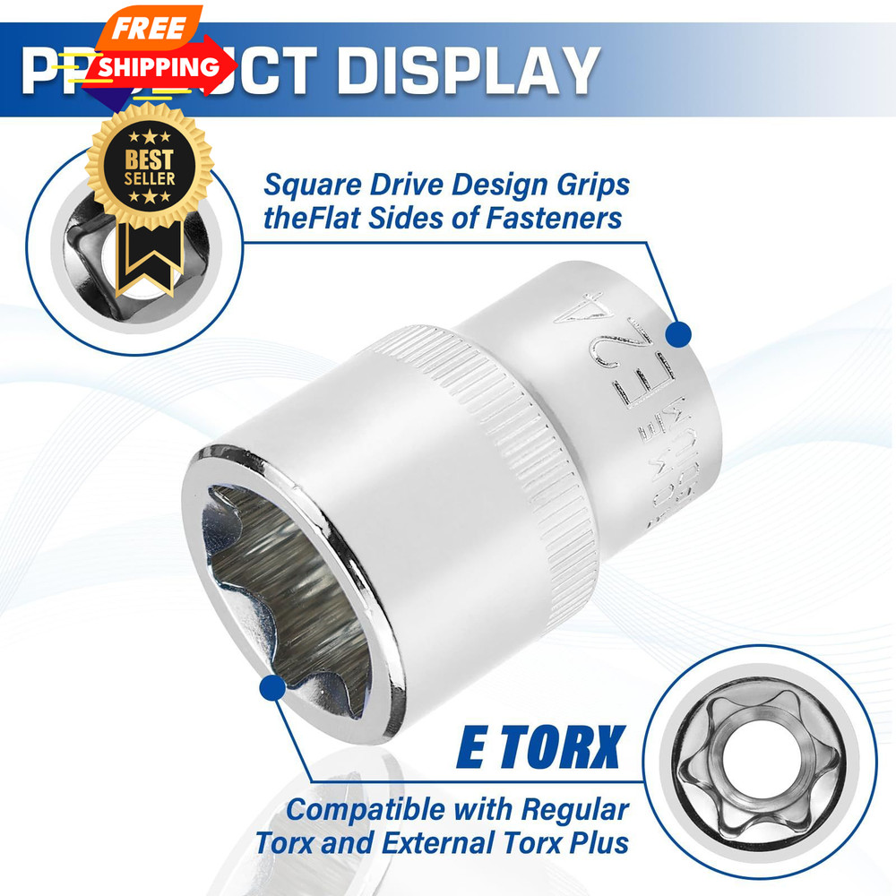14-Piece Female E-Torx Socket Set, E4-E24 External Star Sockets, 1/4" 3/8"...