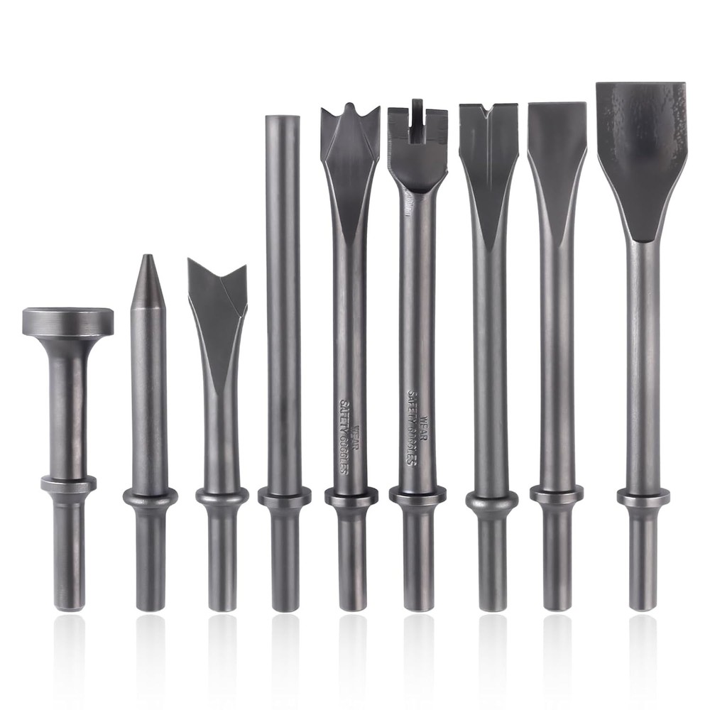 9PCS Air Hammer Bits Pneumatic Chisel Set Air Hammer Punch Chipping Bits Tools