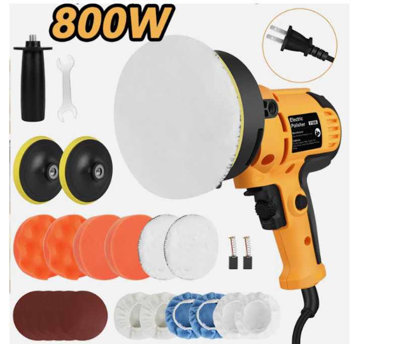 800W Car Polisher Buffer Sander Machine, 5" Pad Bonnet, Locking Switch