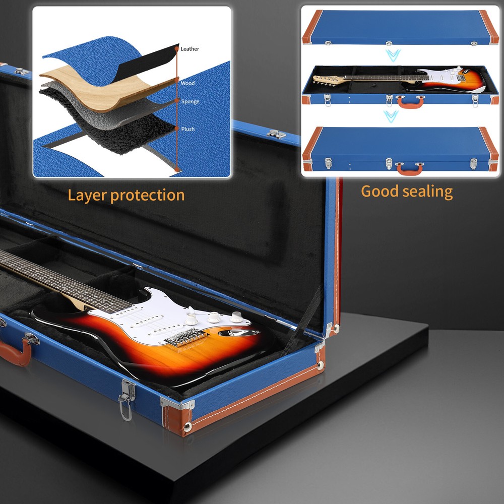 Glarry 39" Electric Guitar Hard-Shell Protective Case with Lock Latch Padding