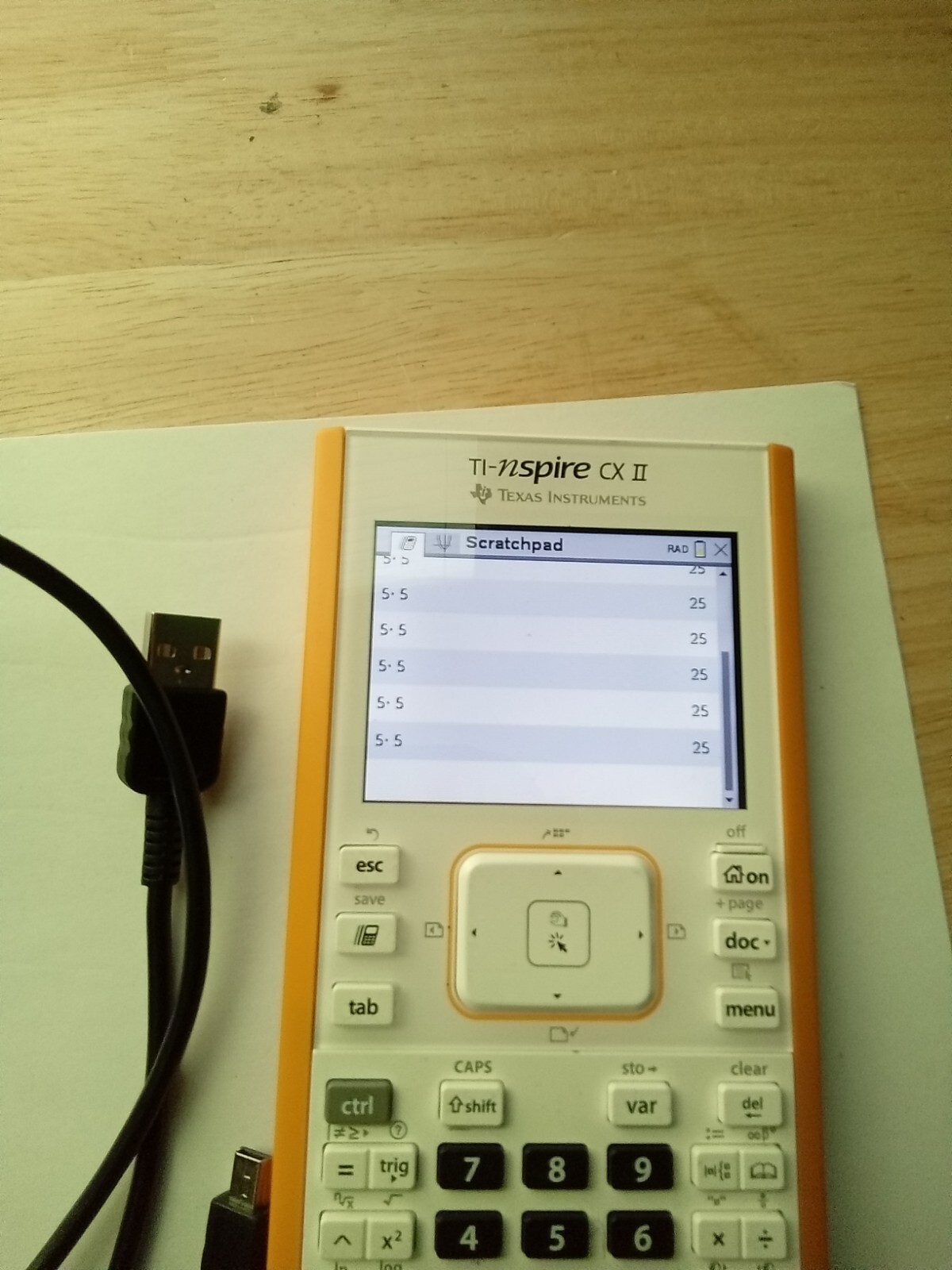 Texas Instruments TI Nspire CX II Graphing Calculator with charger USB cable