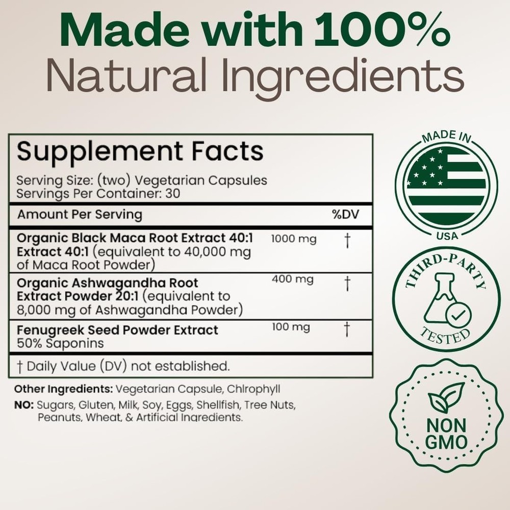 MACAPLUS+ Black Maca Root + Ashwagandha + Fenugreek - #1 Highest Potency...