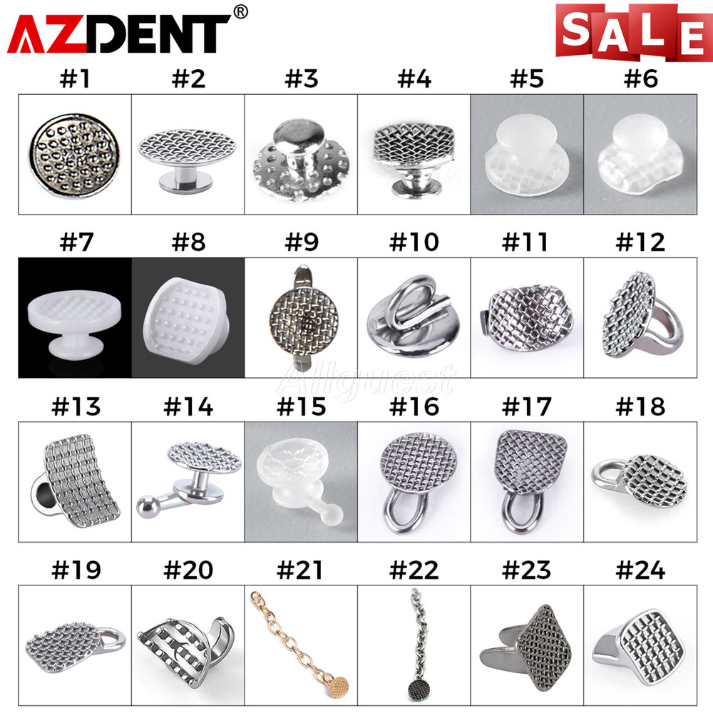 AZDENT Dental Orthodontic Lingual Buttons Bondable Round/Rectangular Mesh Base