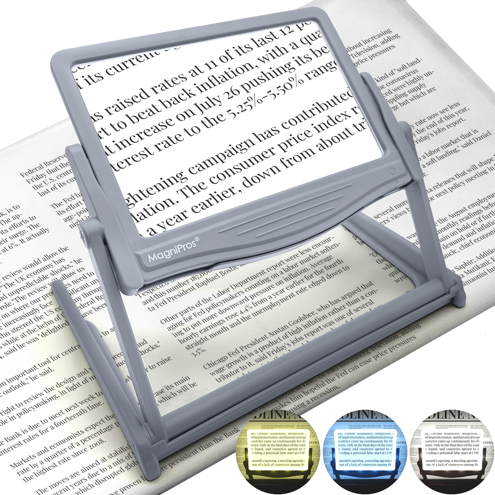 5X LED Page Magnifier with Detachable HandsFree Stand for Reading Fine Print