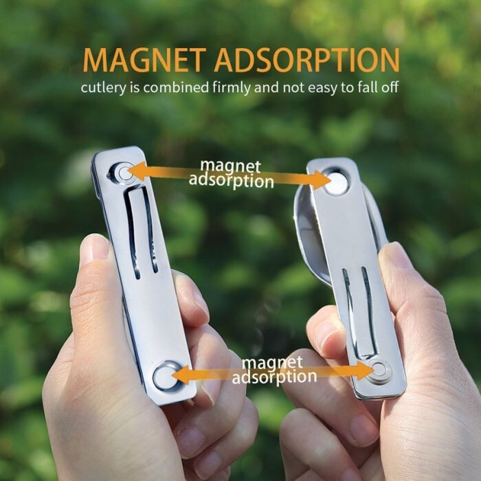 ROXON 2 in 1 Camping Utensil Set Locking Detachable Spoon & Fork Strong Magnet