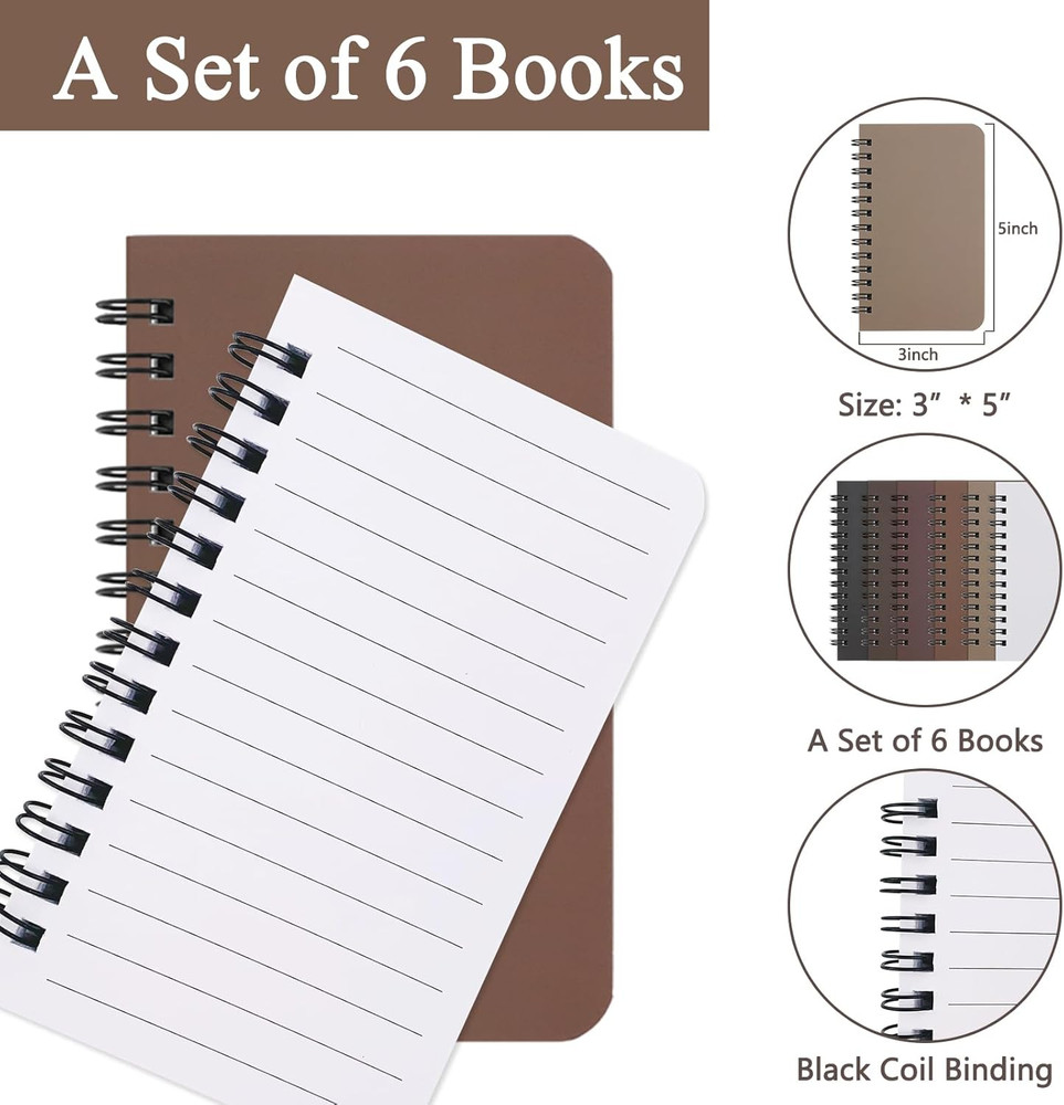 6 Pack Spiral Notebook Small Pocket Notebook 3X5 Spiral Notepads with Lined Page