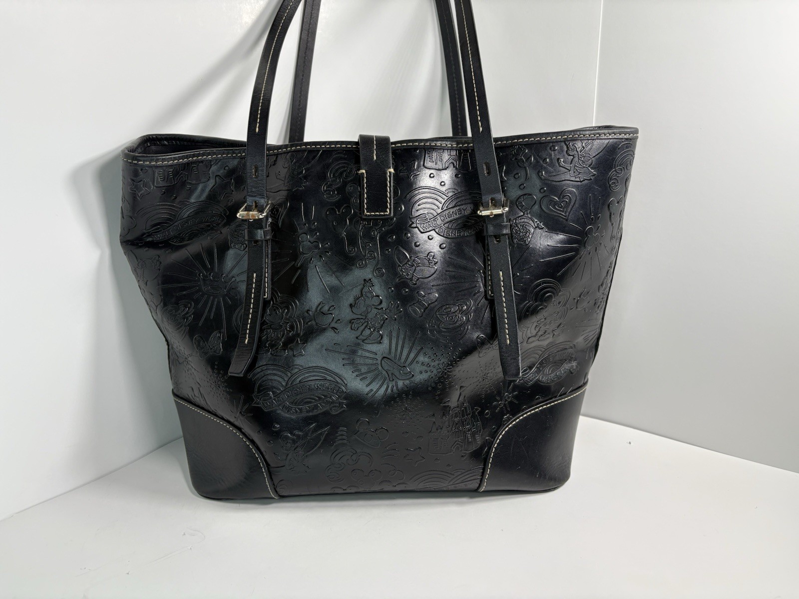 Dooney & Bourke Disney Black Embossed Leather Tote Bag Mickey Mouse Authentic