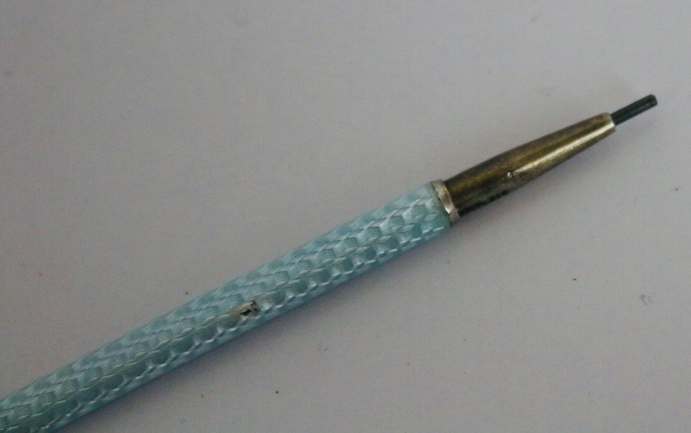 Antique Sterling silver guilloche enamel pencil working 935 solid silver Deco