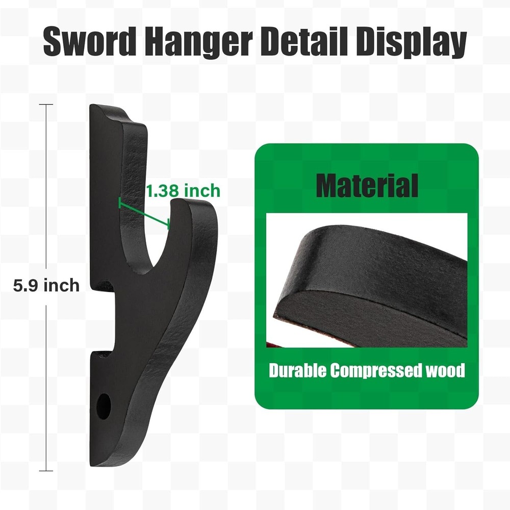 Sturdy Black Wood Samurai Sword Holder - Adjustable Wall Mount Display Hanger