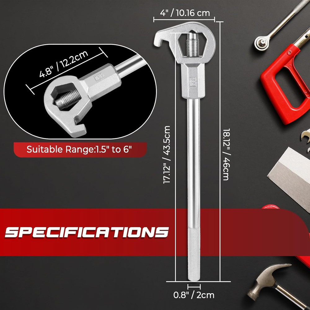 Fire Hydrant Wrench Tool, Adjustable Hydrant Spanner Fits 1-1/2" to 6" Nut Sizes