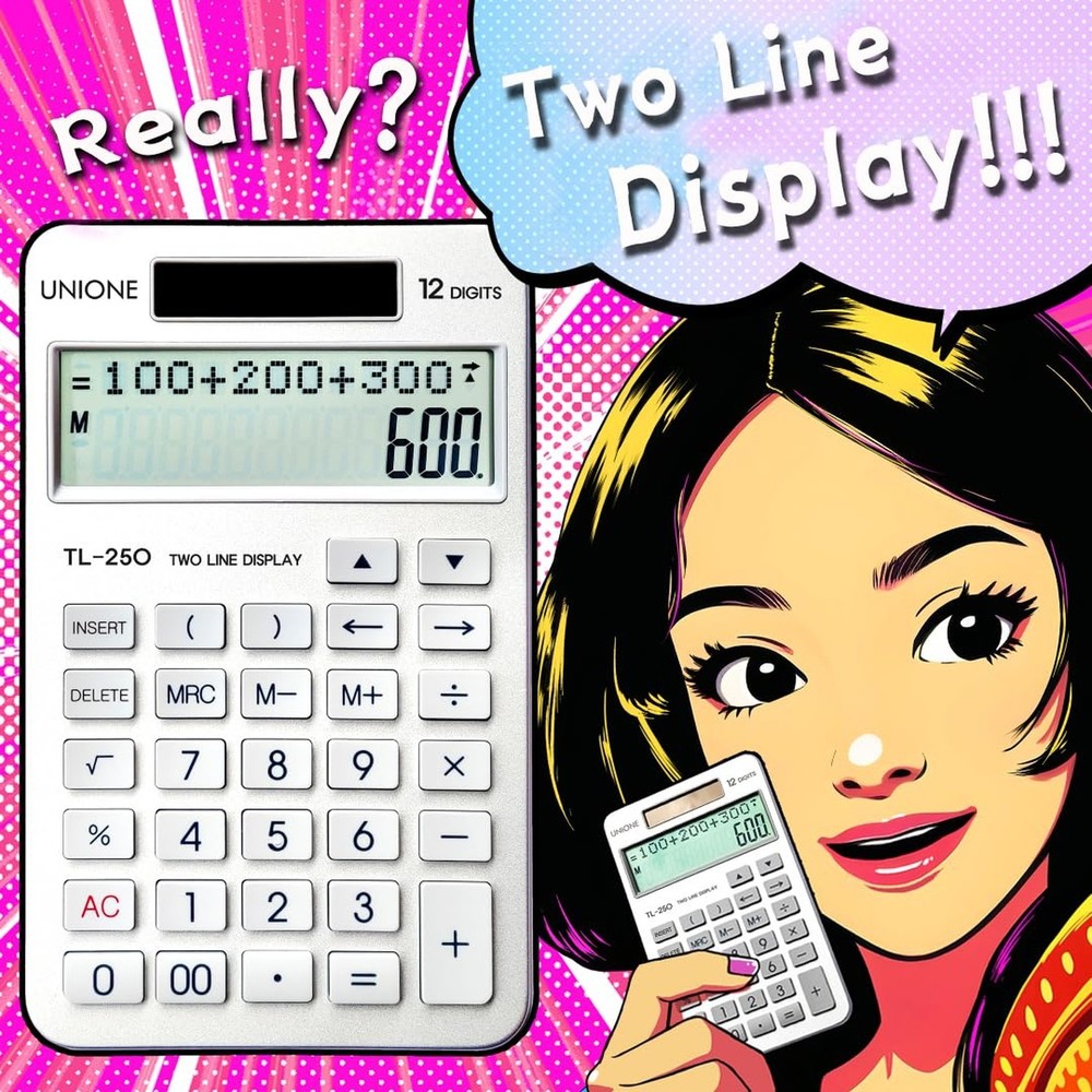 New, Two Line Display, Desktop Calculator. History Function- 30 Memories, Cal...