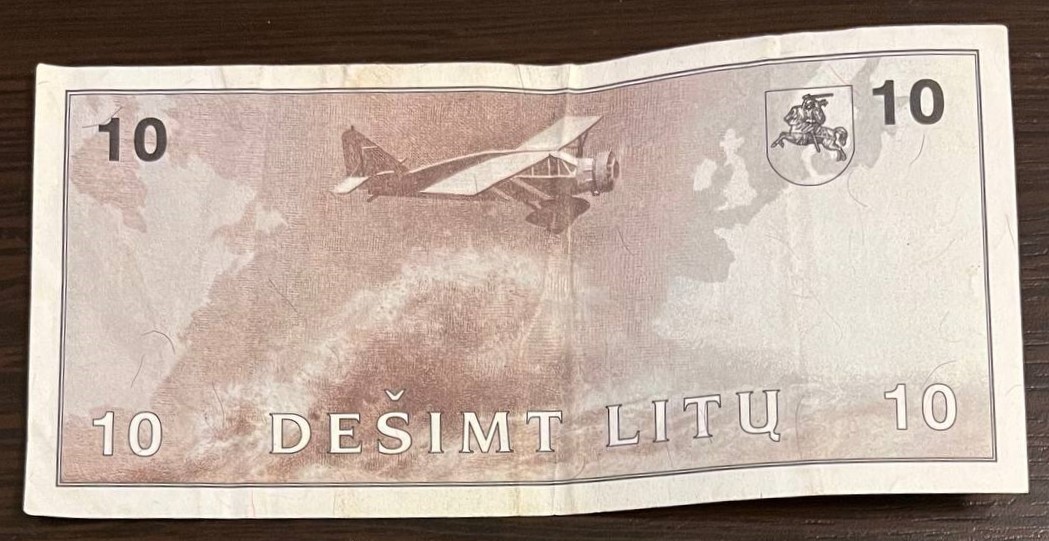 Lithuania 10 Litu 1991 AA Prefix Serial – Darius & Girenas – Original Banknote