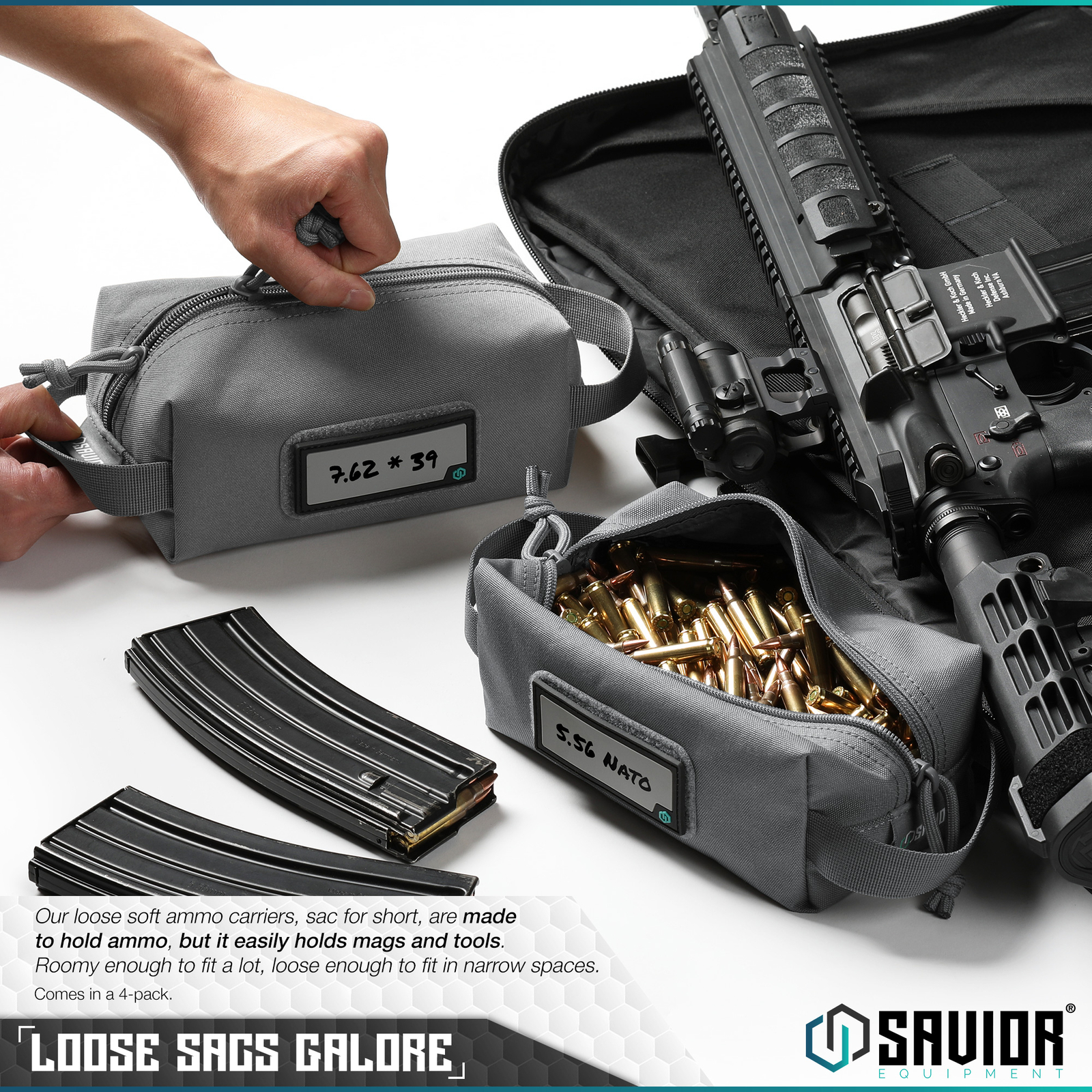 [4-PACK] Savior Loose Sacs Tactical Pistol Rifle Ammo Pouch Bag Holder Carrier