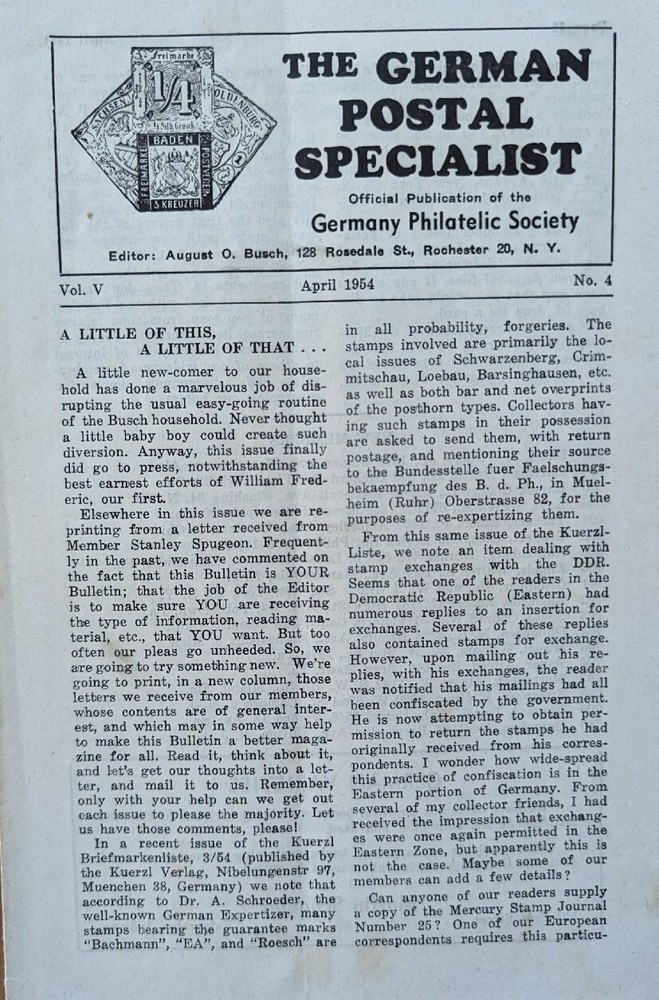 Two German Postal Specialists Apr May 1954 Currency Currency Reform 1948