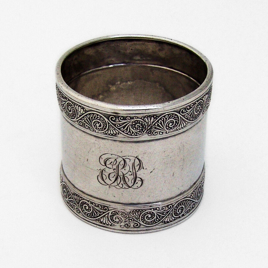 Aesthetic Scroll Napkin Ring Gorham Sterling Silver 1882 Mono