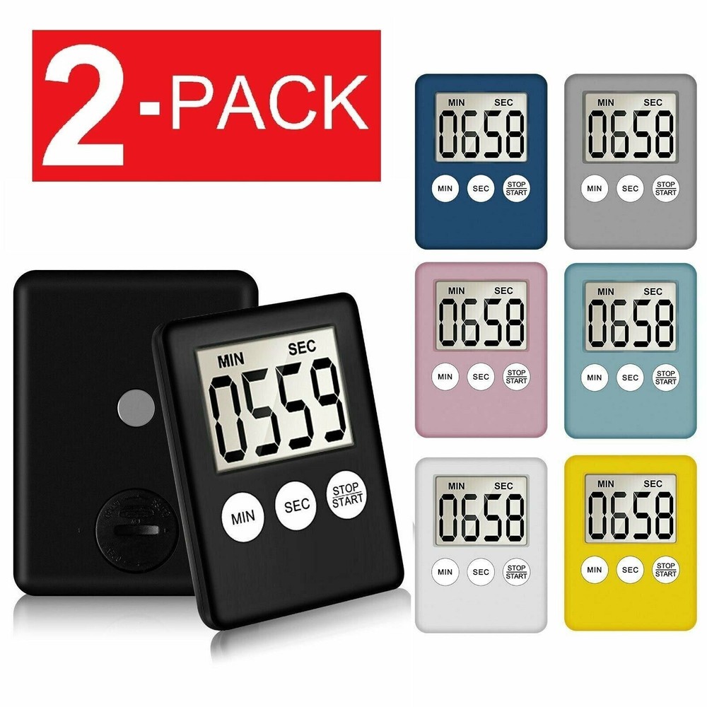 2PACK Magnetic LCD Digital Kitchen Timer Count Down Egg Cooking, Loud Alarm
