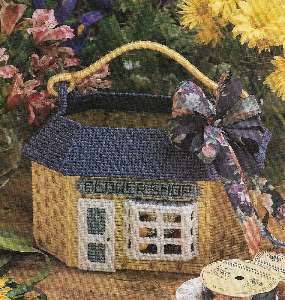 FLOWER SHOP BASKET HOME DECOR PLASTIC CANVAS PATTERN INSTRUCTIONS