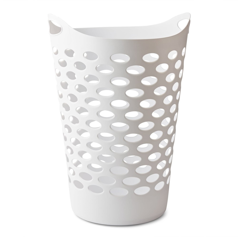 Plastic Round Laundry Hamper White with Carrying Handles