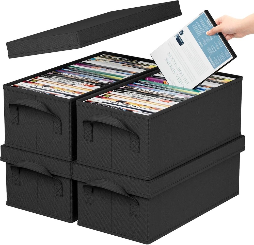 DVD Storage Box Organizer 4 Pack Stackable Foldable DVD Cases Holder