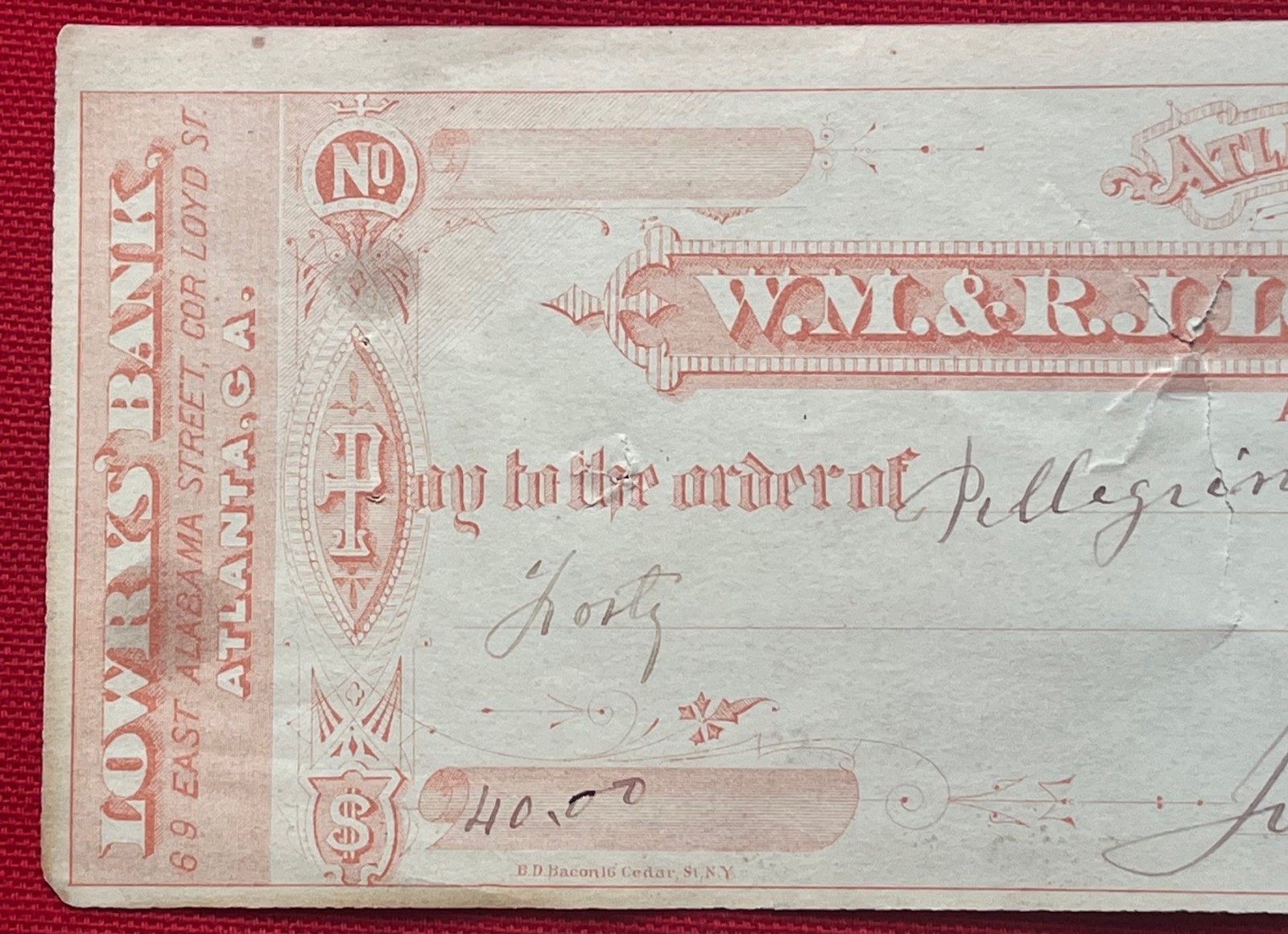 Civil War, Georgia Governor Joseph E. Brown, Personal Check Signed, Rare