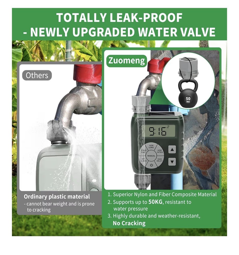 Sprinkler Timer, Programmable Irrigation Water Timer for Garden Hose, Solar/Batt