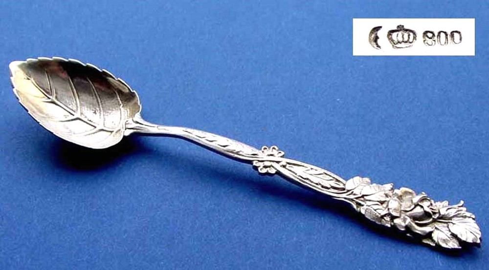 Set, 2 Fork +2 Spoon, Rose Decoration, 800er Silver B714