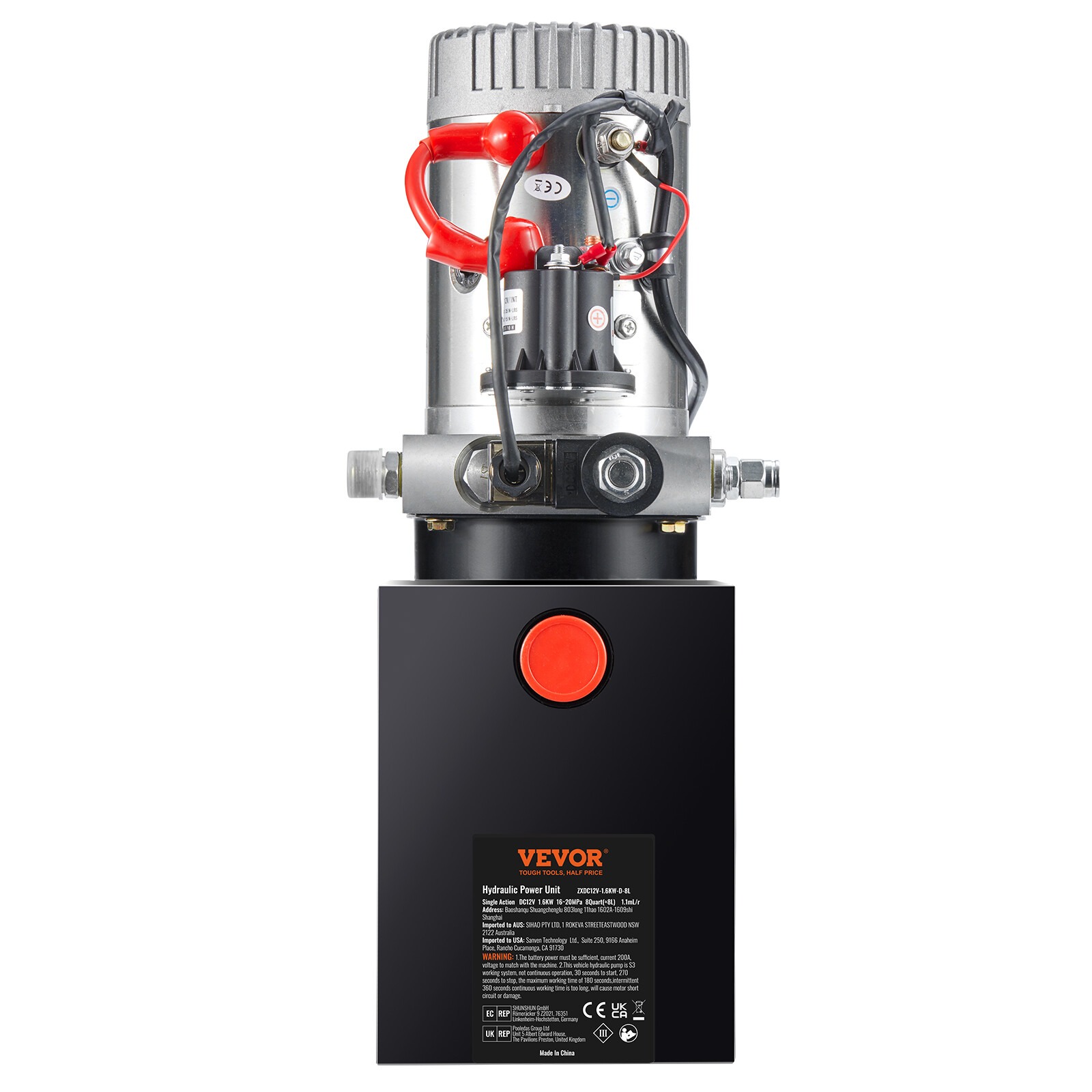 VEVOR Hydraulic Pump 8 Quart Single Acting Dump Trailer Pump Power Unit DC 12V