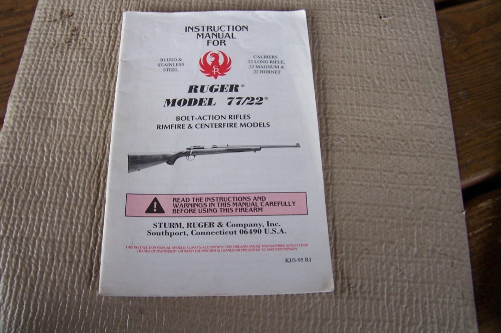 Ruger 77/22  Original Instruction Owners Manual - Dated 1995