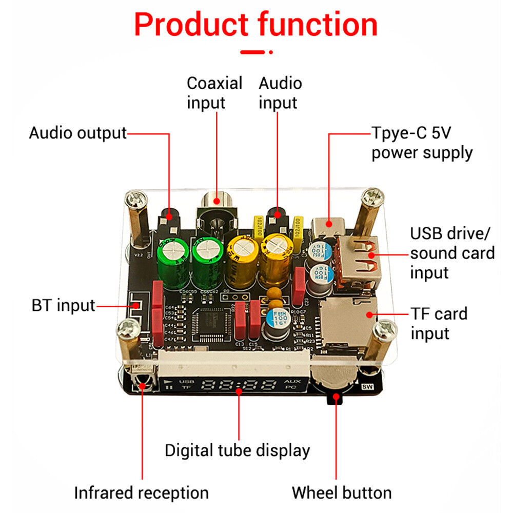ZK-DAM-K1 DSP Tuning Preamp Bluetooth Decoder Board U Disk Sound Card Decoding