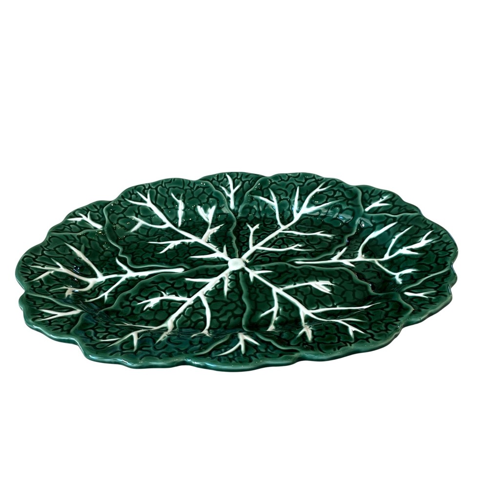 Maxcera Green Cabbage Leaf Oval Serving Platter 14.75” Ceramic NEW