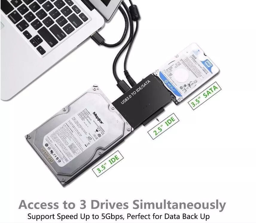 USB 3.0 to IDE & SATA Converter External Hard Drive Adapter Kit 2.5"/3.5" Cable