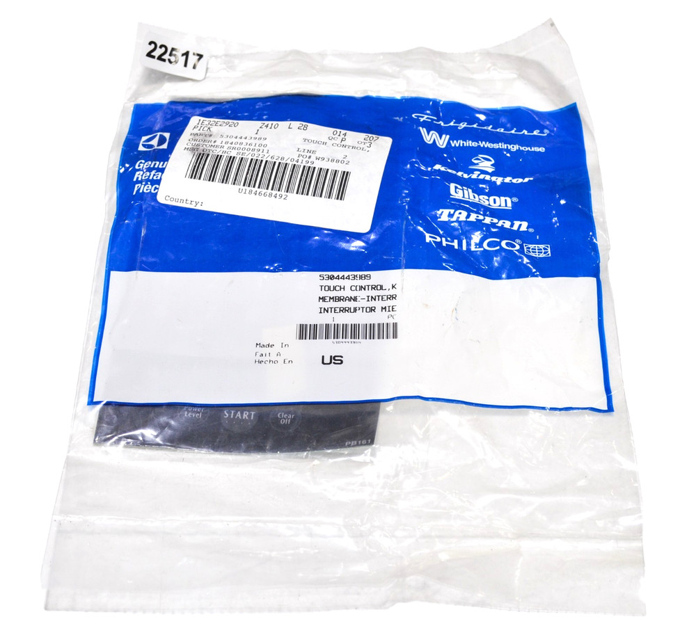 Electrolux 5304443989 Microwave Touchpad Control Overlay