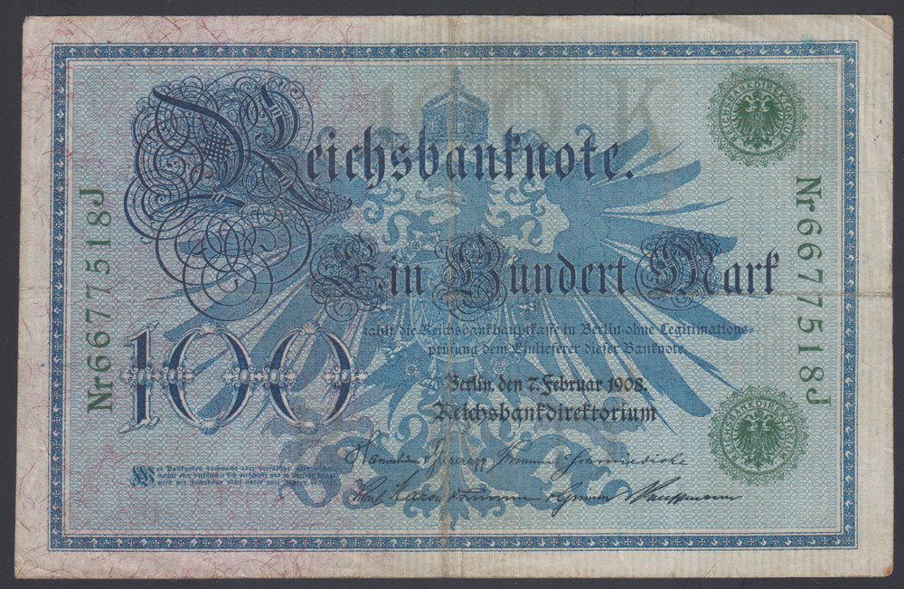 Germany  100  Mark  1908  VF  P. 34a,   Banknotes, Circulated