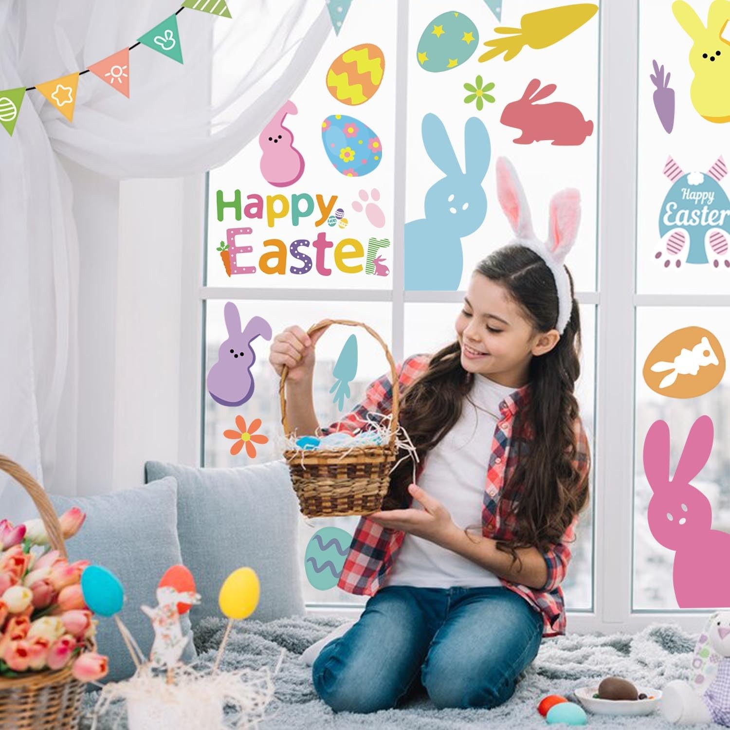 9 Sheet Easter Window Clings Decorations, Decorations for Glass