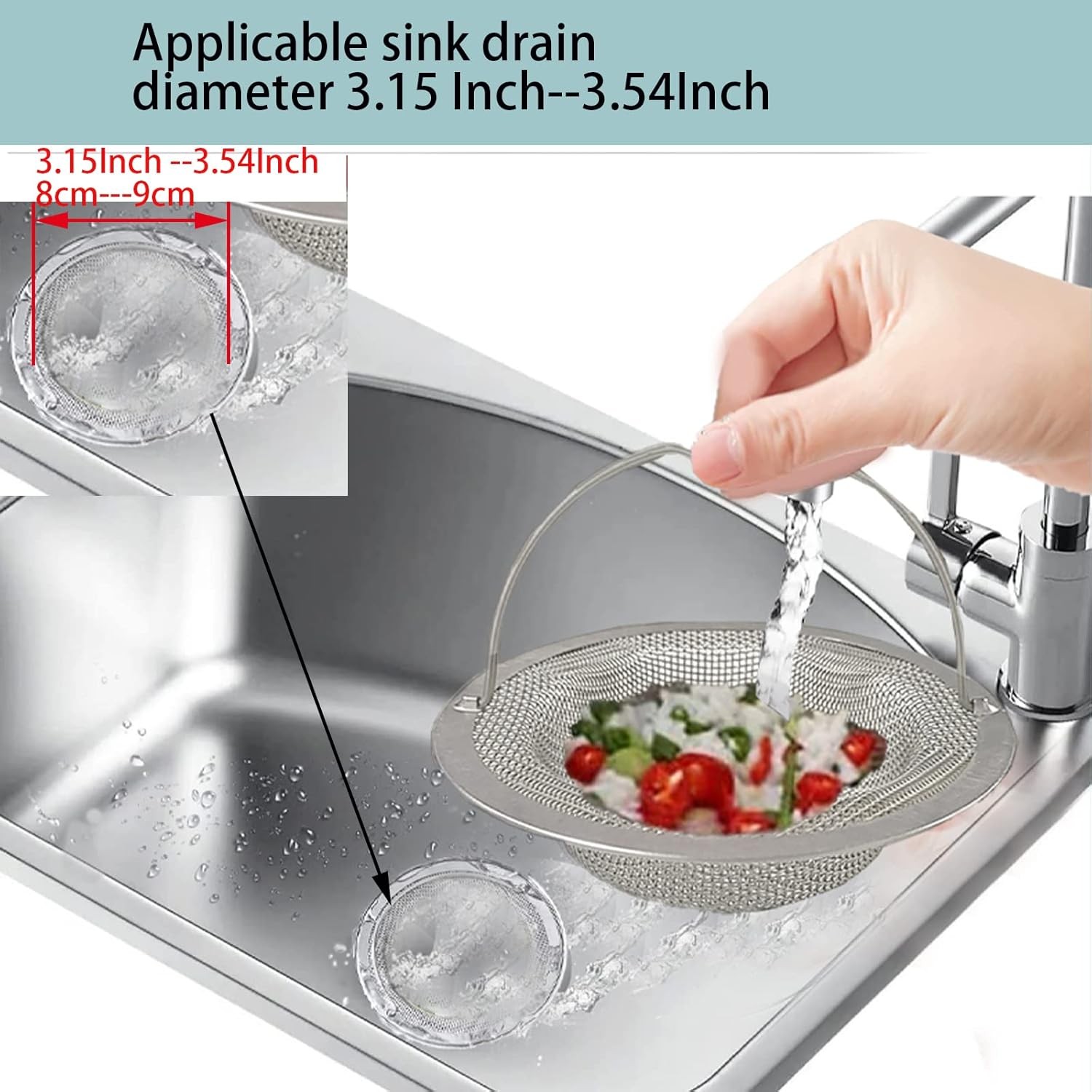 Kitchen Sink Strainer Large Wide Rim 4.5" Stainless Steel Mesh Drain Filter